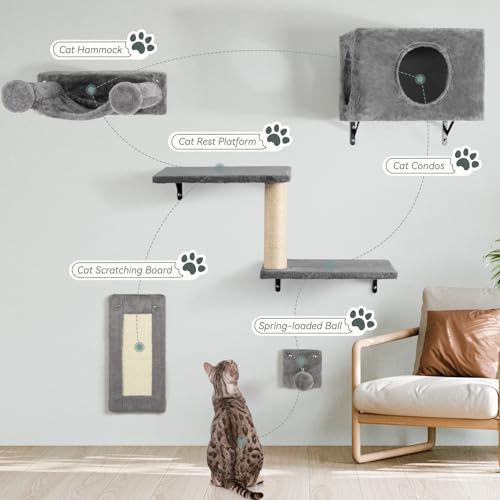 Wall Mounted Cat Furniture Set with House Steps Scratcher Hammock H5356