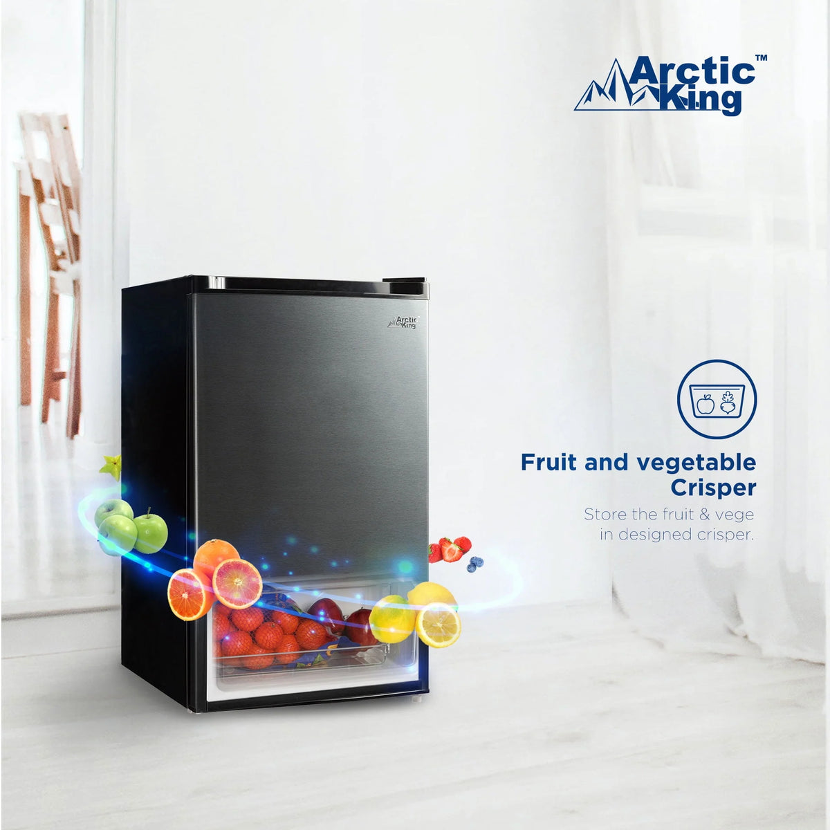 4.4 Cu ft One-Door Mini Fridge, Black Stainless Steel Look E4448
