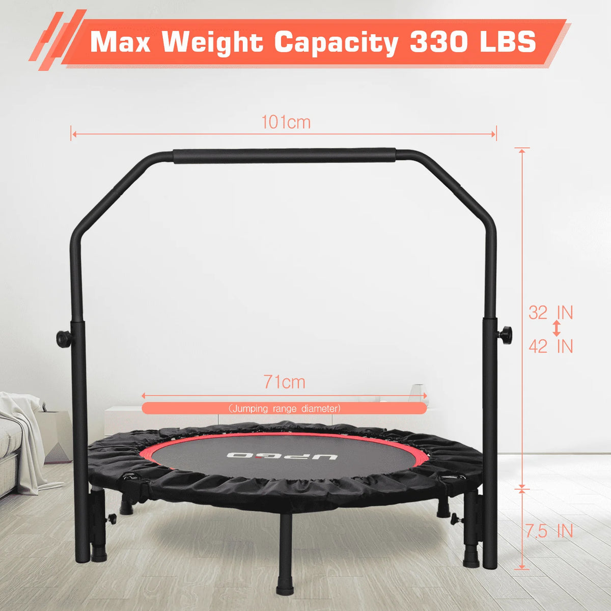 40 Foldable Fitness Trampoline with Adjustable Foam Handle L5620