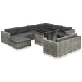 10 Piece Poly Rattan Gray Garden Set with Cushions W8235