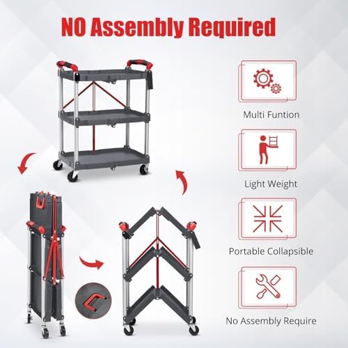 3-Tier Foldable Utility Rolling Cart with Wheels Z4252