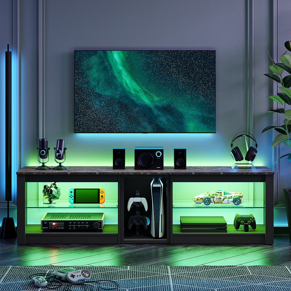 Black Marble TV Stand with LED Light U180119