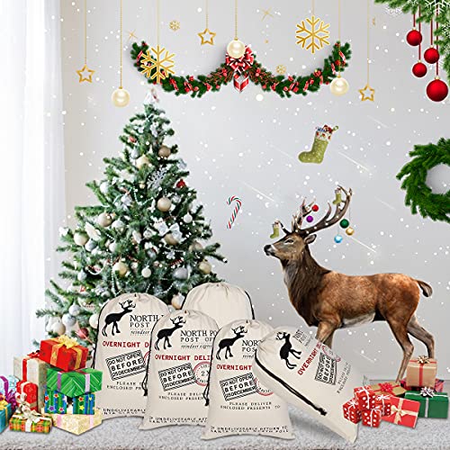 6 Pack Large Canvas Cotton Christmas Bags with Drawstrings A964791