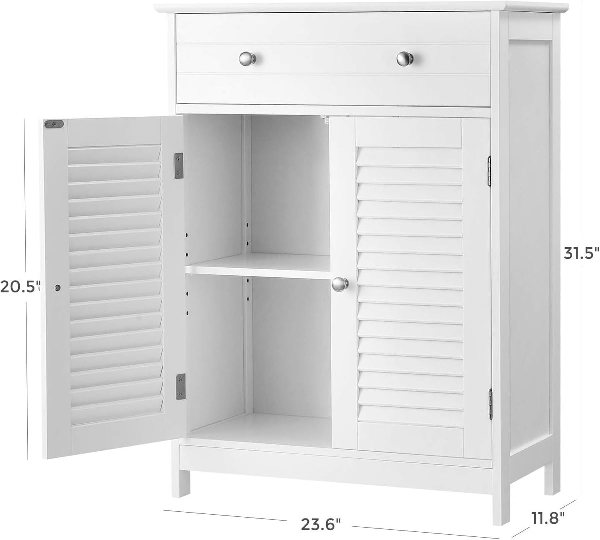 Matte White Free-Standing Bathroom Cabinet with 2 Louvered Doors and Drawer L4770