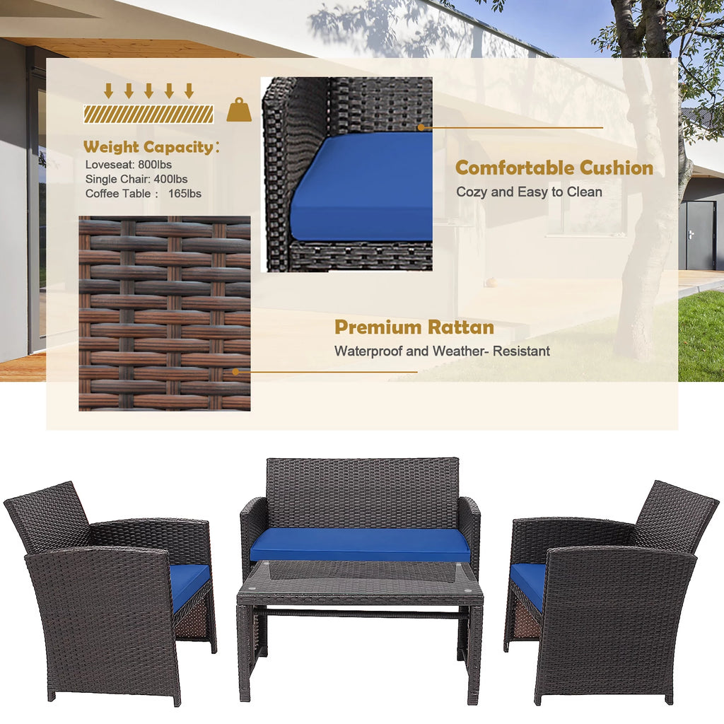 4 Pc White Patio Rattan Furniture Set Y983