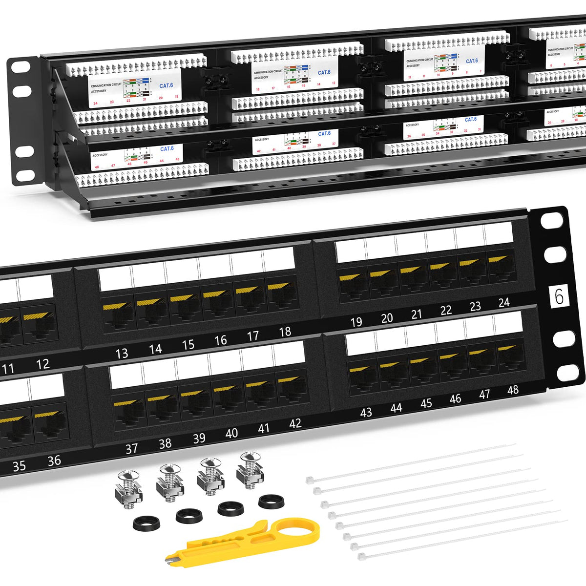 CAT6 24 Ports Patch Panel, Rack Mount, 1U, 19 inch, RJ45 Ethernet, 15u Gold Plated, Pack of 2 Q6574