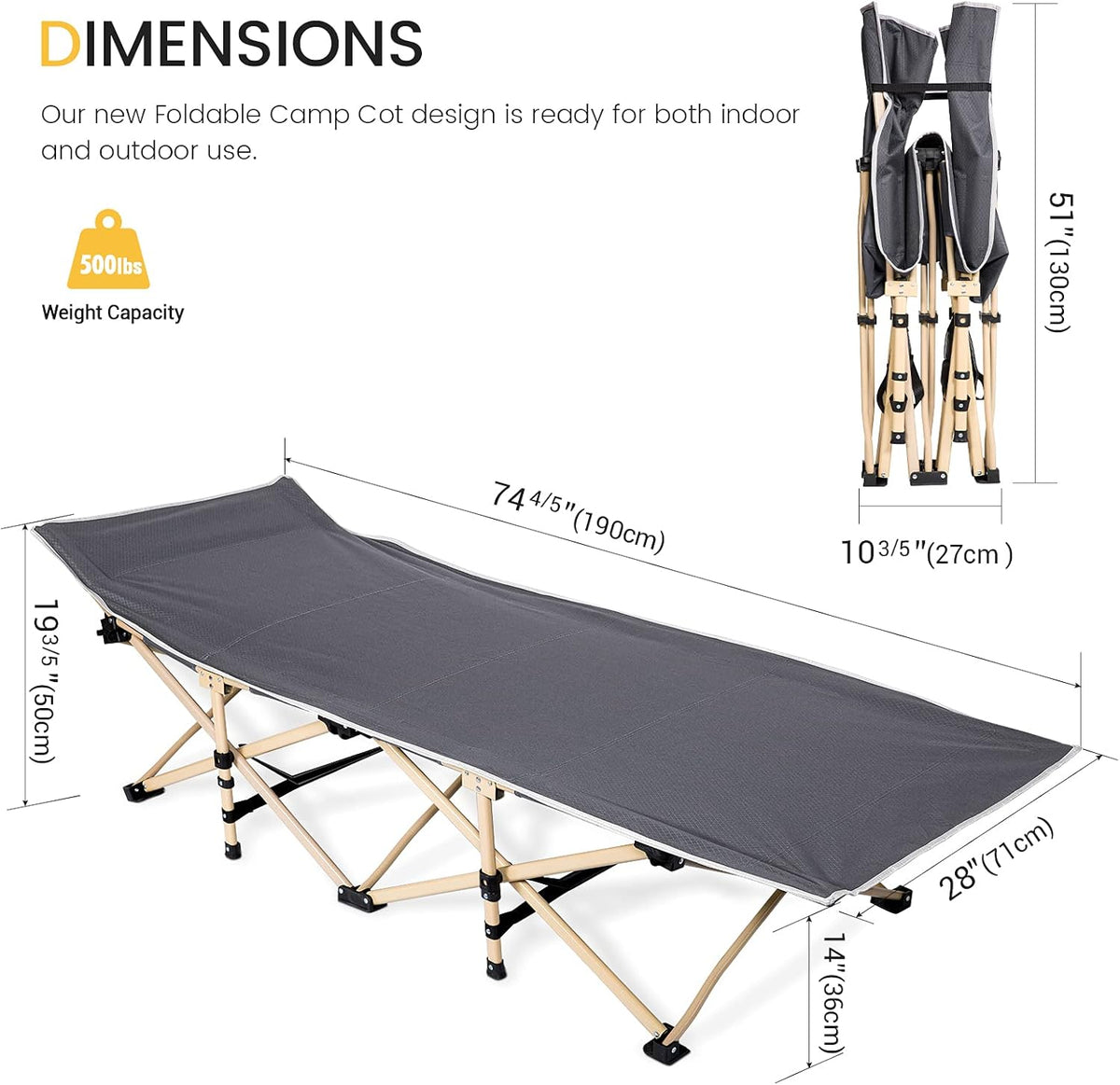Folding Bed Camping Cot Grey X821