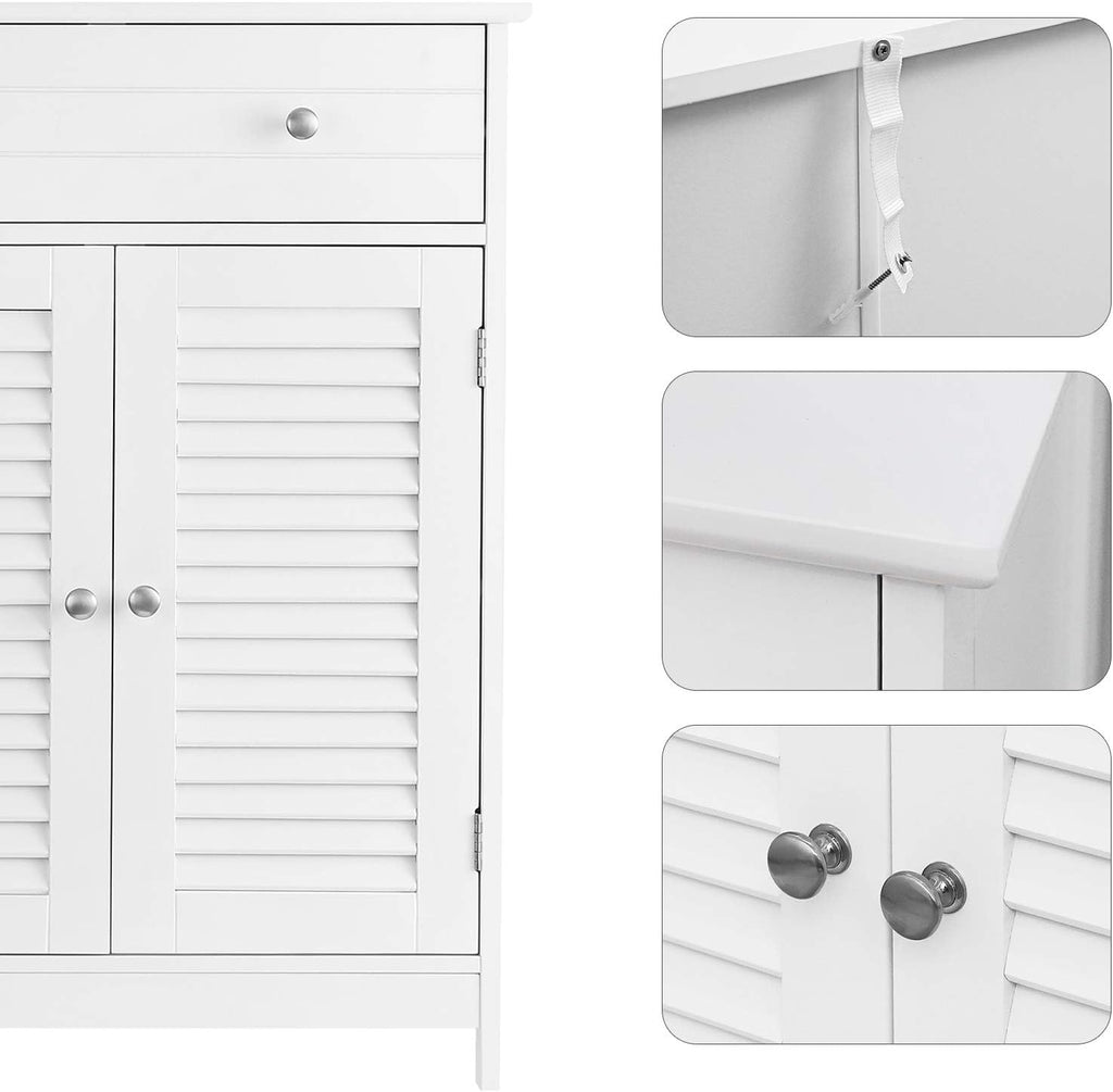 Matte White Free-Standing Bathroom Cabinet with 2 Louvered Doors and Drawer L4770