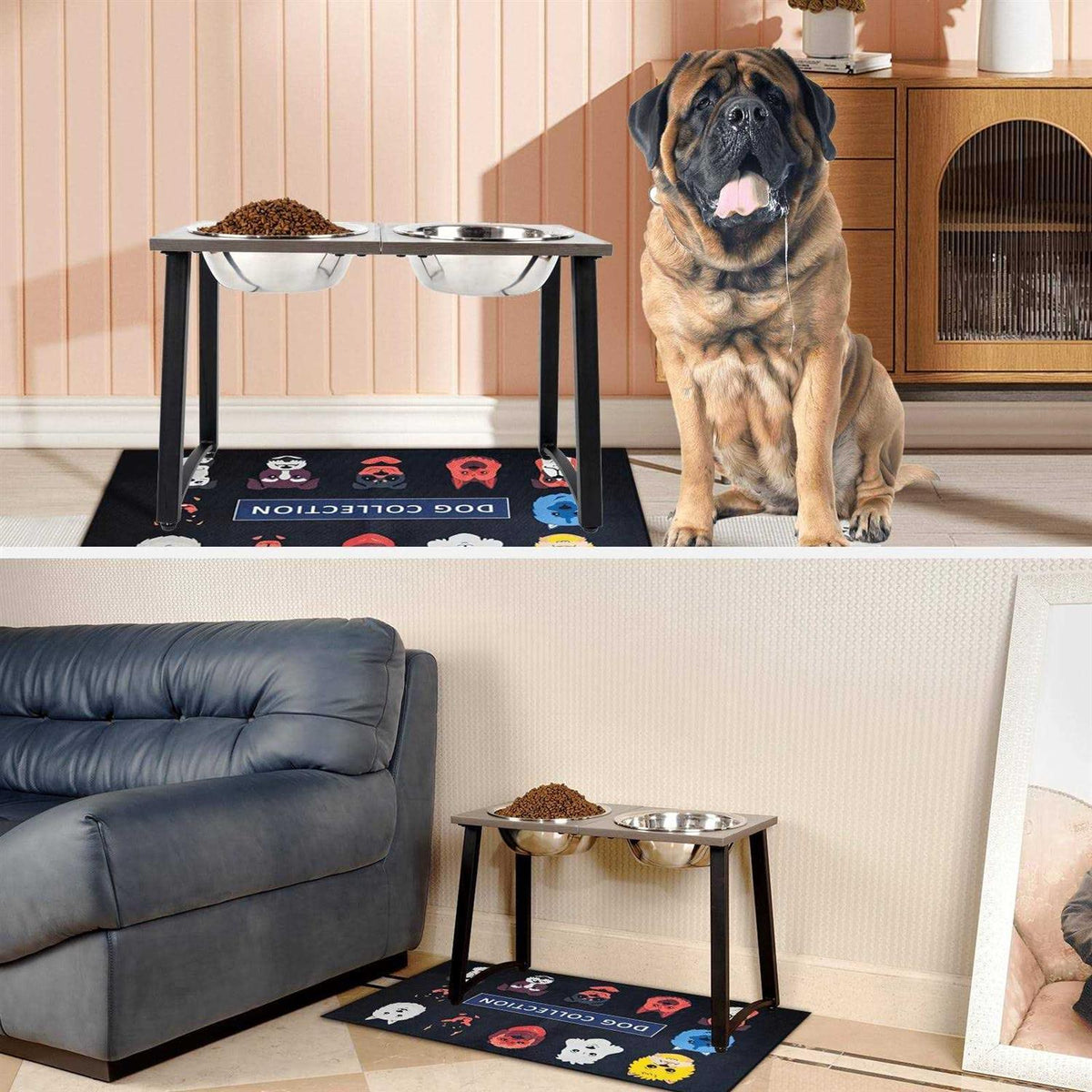 Elevated Dog Bowls with 2 Stainless Steel Bowls and Slow Feeder H20769