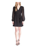 Black Long Sleeve Surplice Neckline Wrap Dress X302308