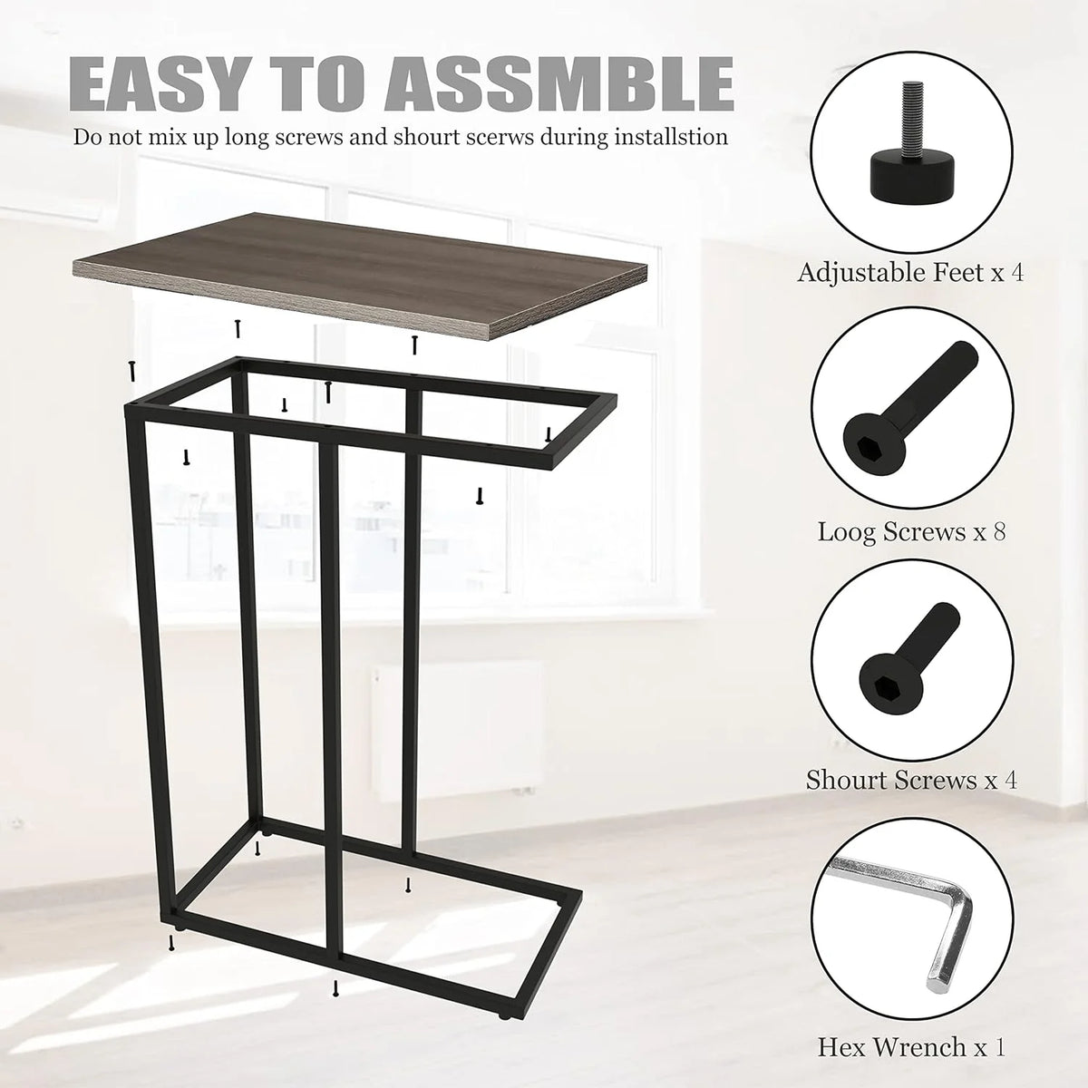 C Shaped End Table Set of 2 Grey T96220