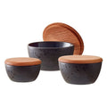 Stoneware Bowl With Lid Set 3 Pcs Black, Dark Blue E6992