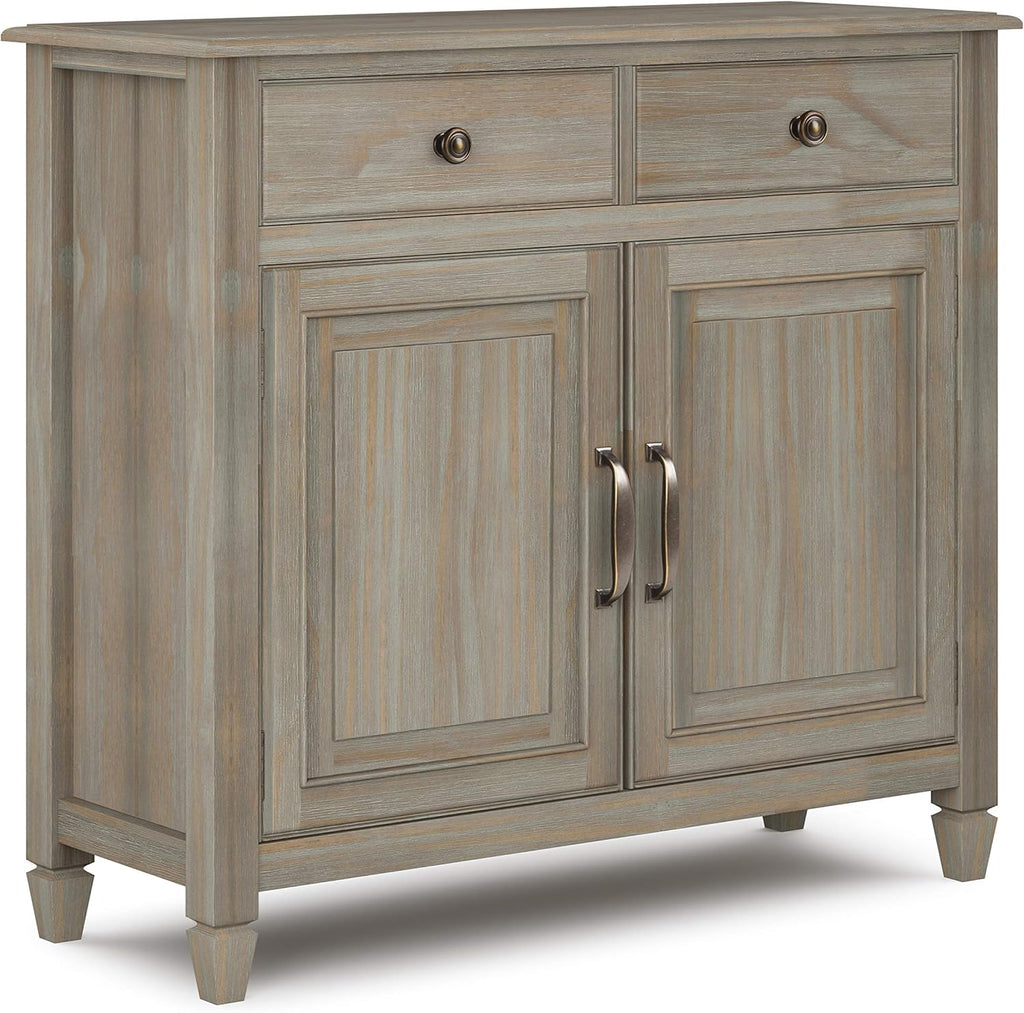 Distressed Grey Solid Wood Storage Cabinet with 2 Drawers and 2 Doors B113975