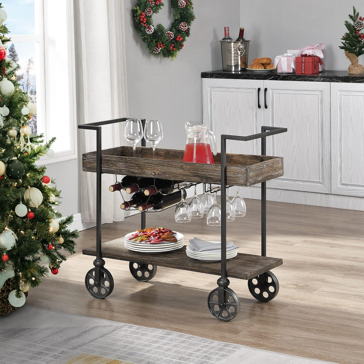 Aged Black Bar Cart R22038
