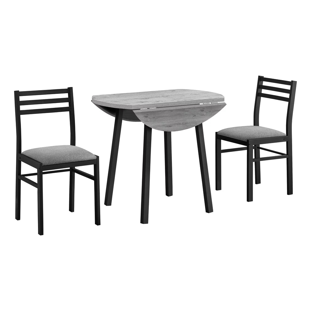 Gray 3pcs Drop Leaf Dining Table Set with Black Metal P487737