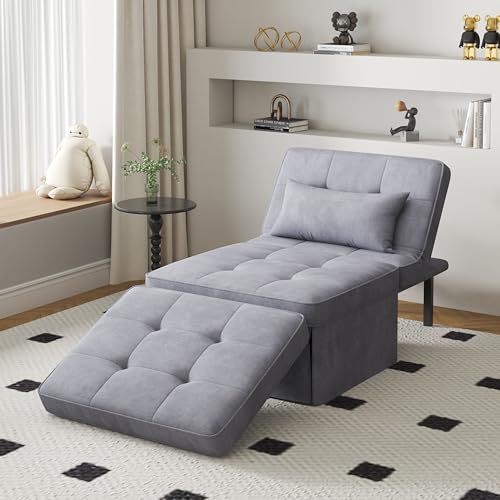 Gray Folding Ottoman Couch Bed with Adjustable Backrest W52082