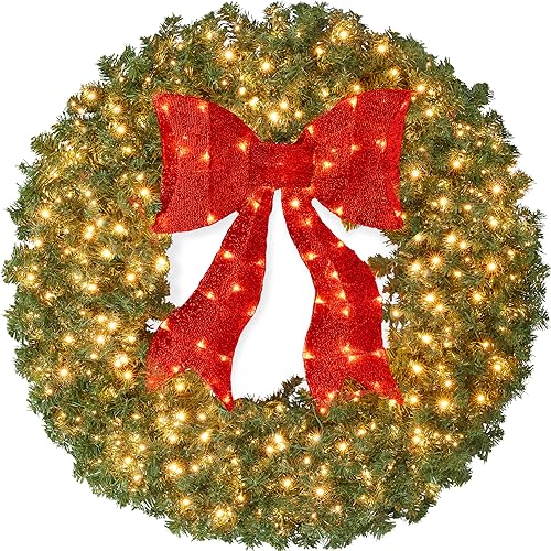 36in Artificial Pre-Lit Fir Christmas Wreath with 150 LED Lights A845541