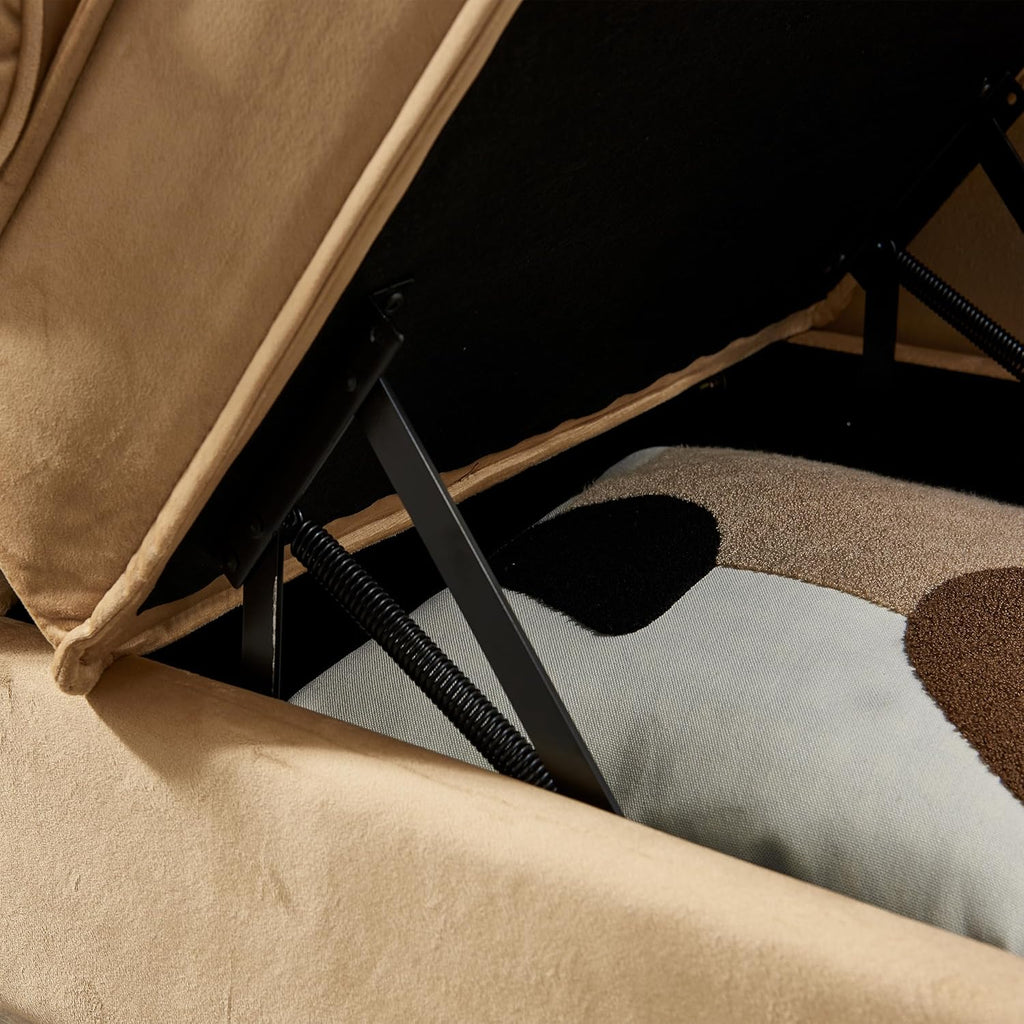 Khaki Velvet Upholstery Chaise Lounge Chair with Storage V77467