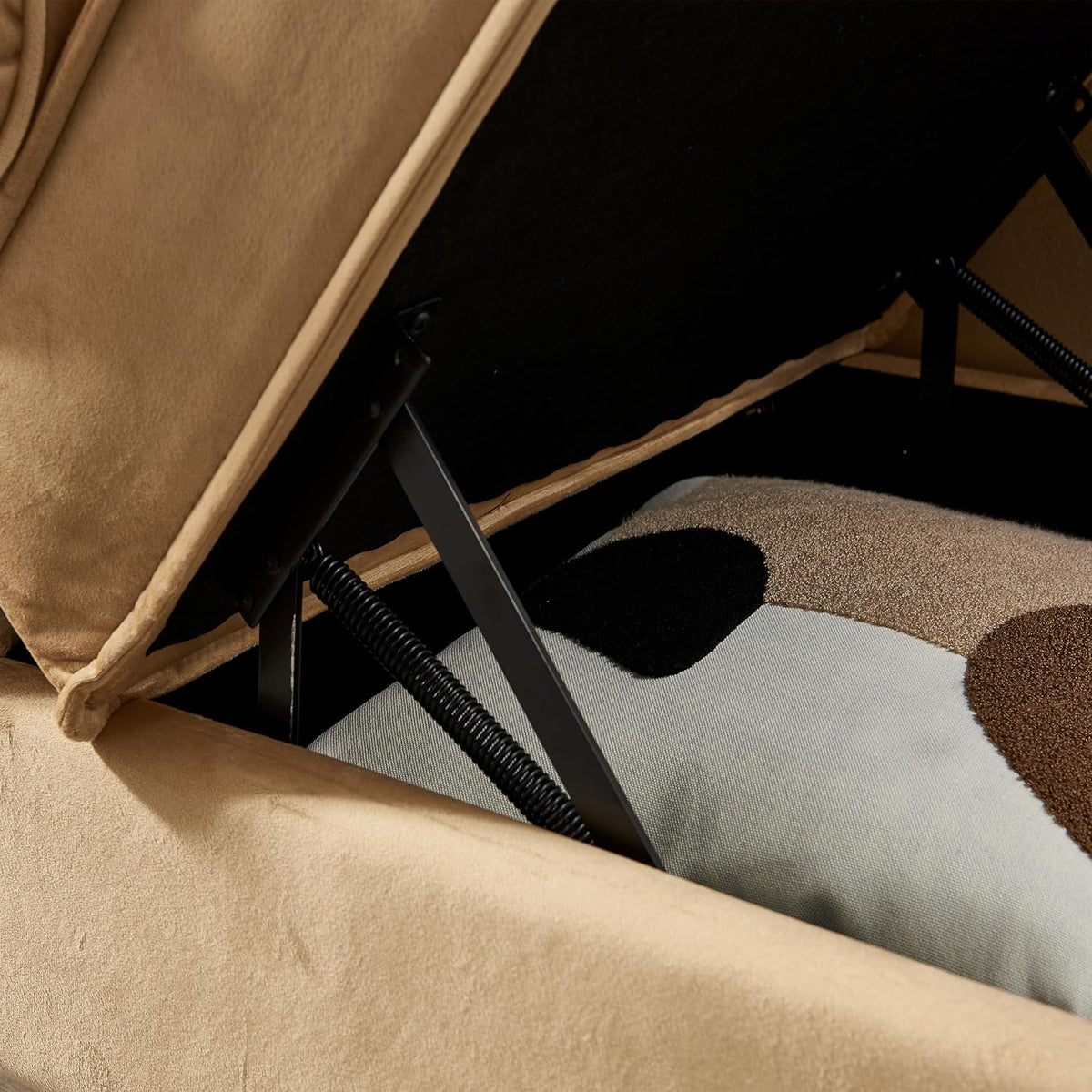 Khaki Velvet Upholstery Chaise Lounge Chair with Storage V77467