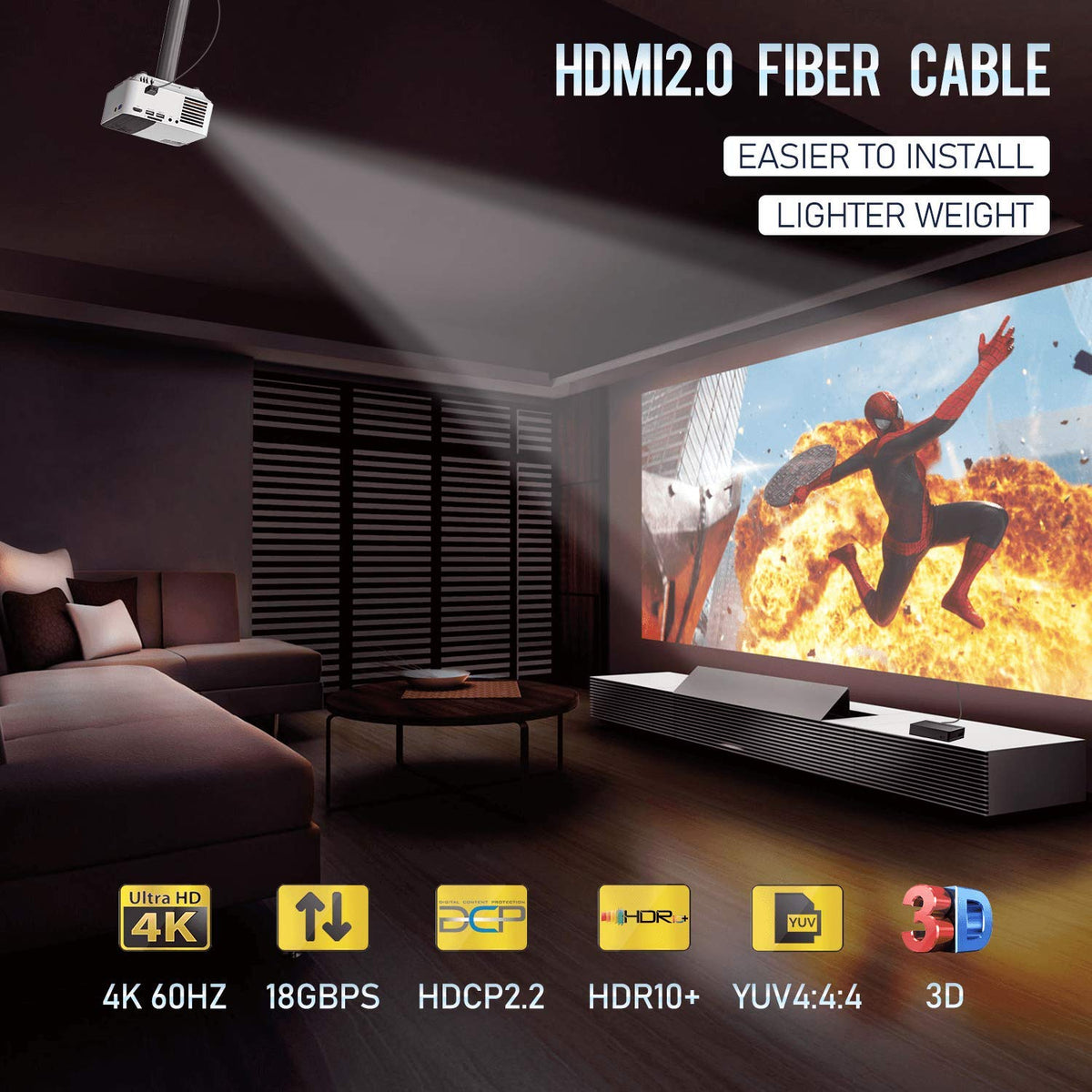 Fiber Optic HDMI Cable 40 Feet 4K60Hz 18Gbps HDR10 ARC W1425