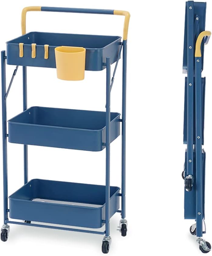 3-Tier Collapsible Rolling Utility Cart with Lockable Caster Wheels N910850