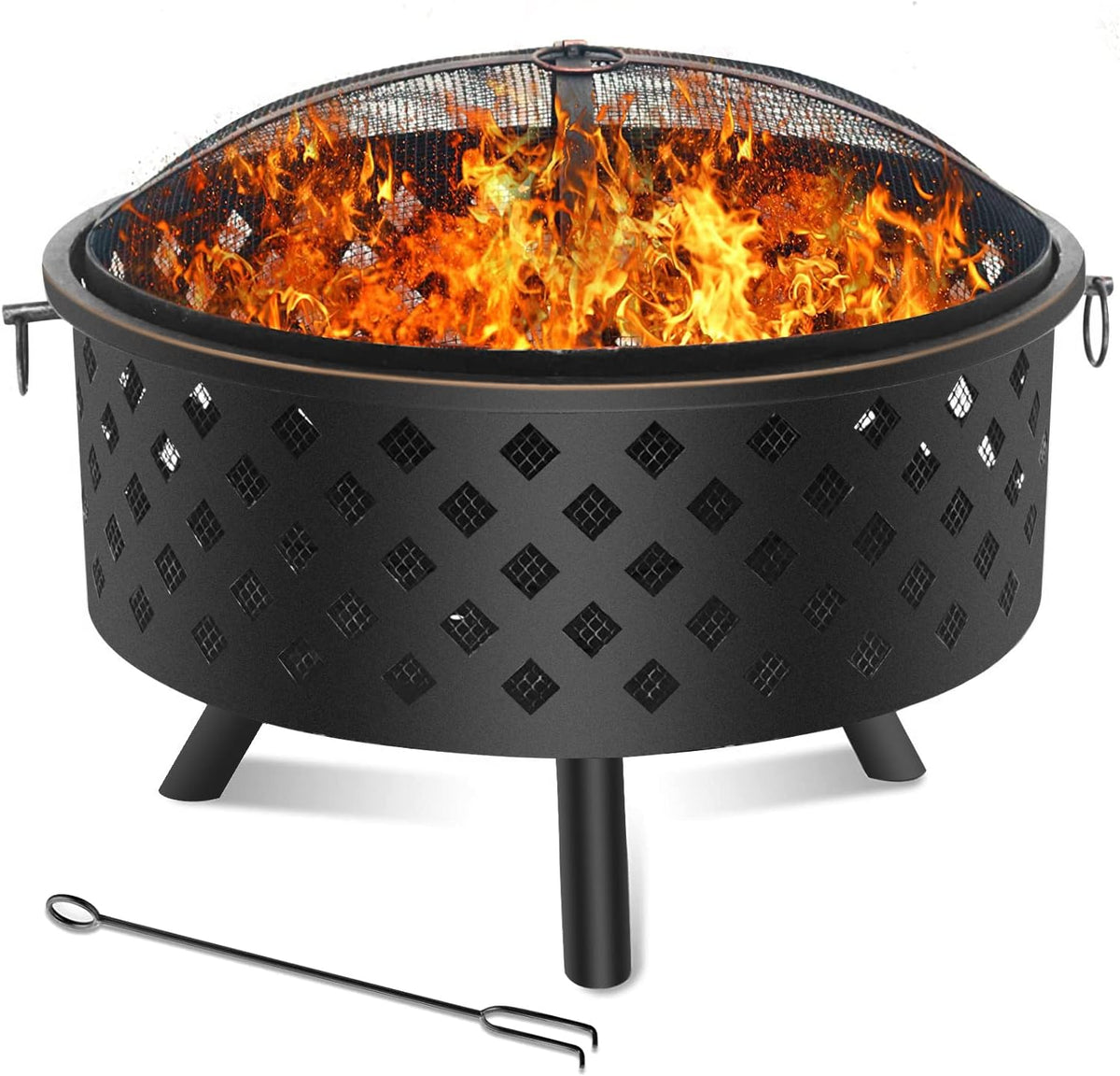 25 Inch Wood Burning Fire Pit with Spark Screen and Cover R7579