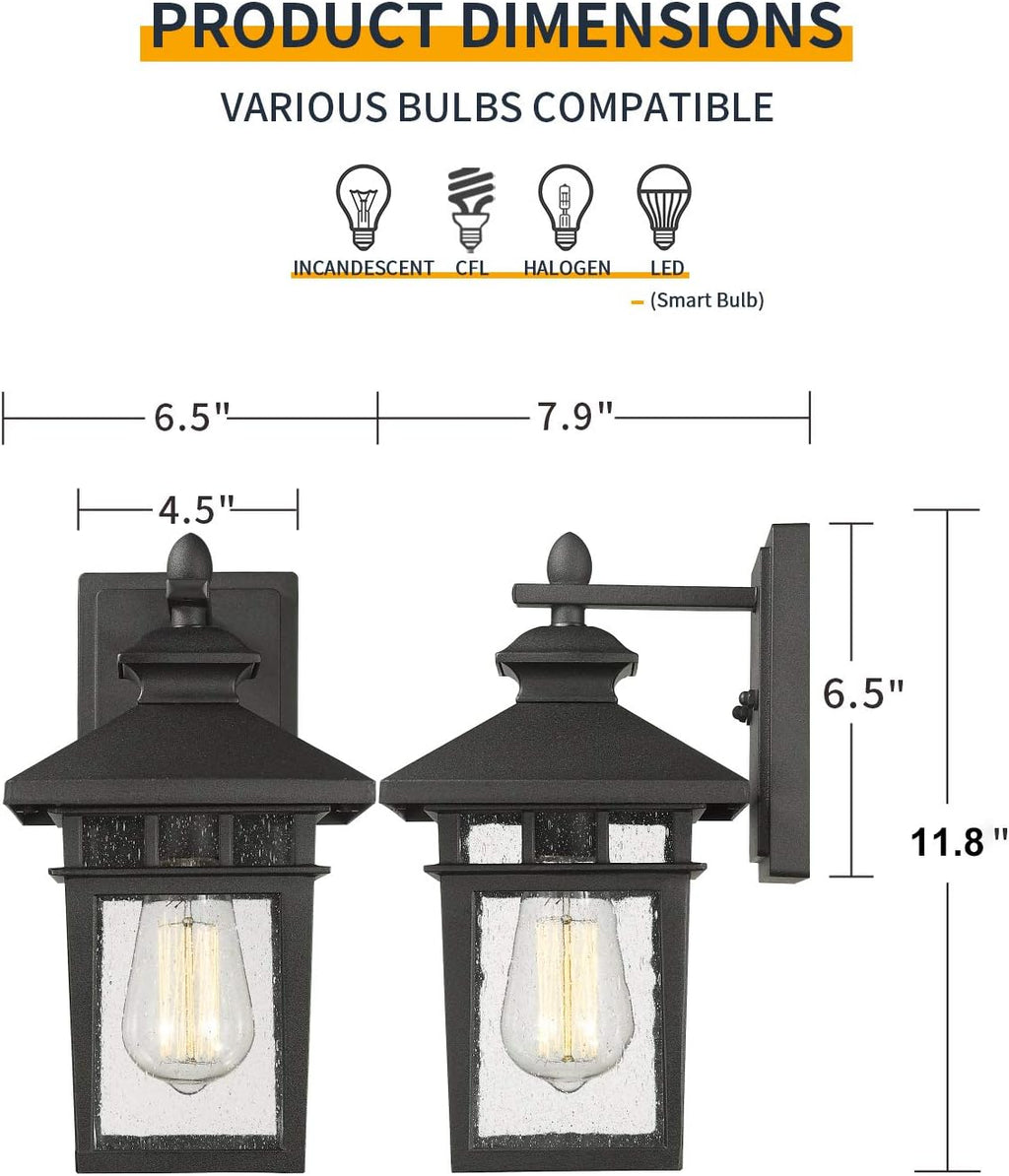 Set of 2 Sanded Black Cast-Aluminum Wall Mount Lights B3791