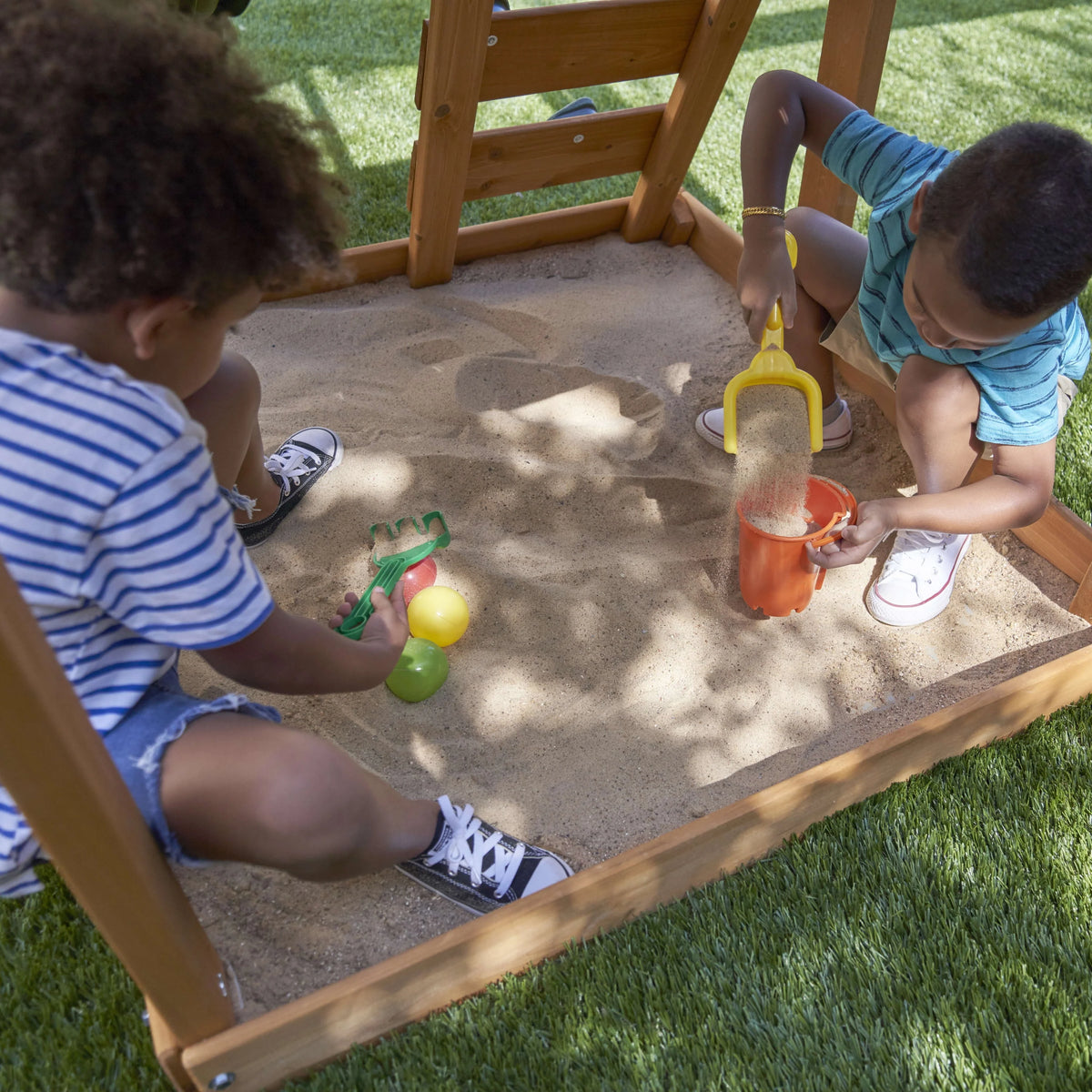 Wooden Outdoor Swing Set with Slide and Rock Wall K19195