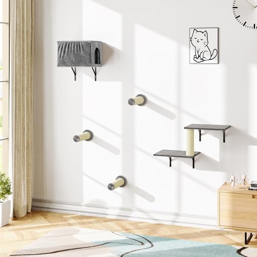 Wall Mounted Cat Furniture Set with House Steps Scratcher Hammock H5356