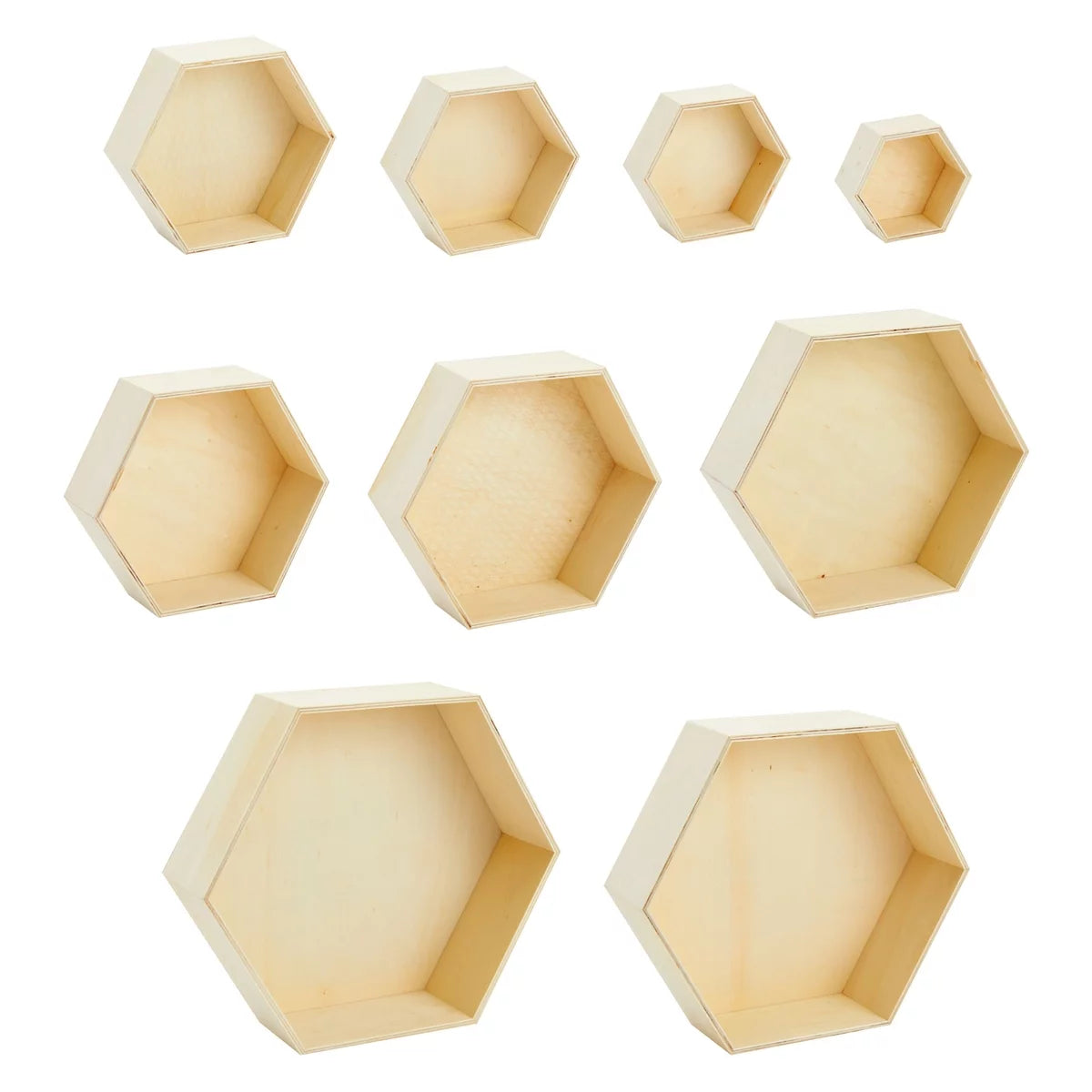 Set of 9 Unfinished Wooden Hexagon Shelves F876348