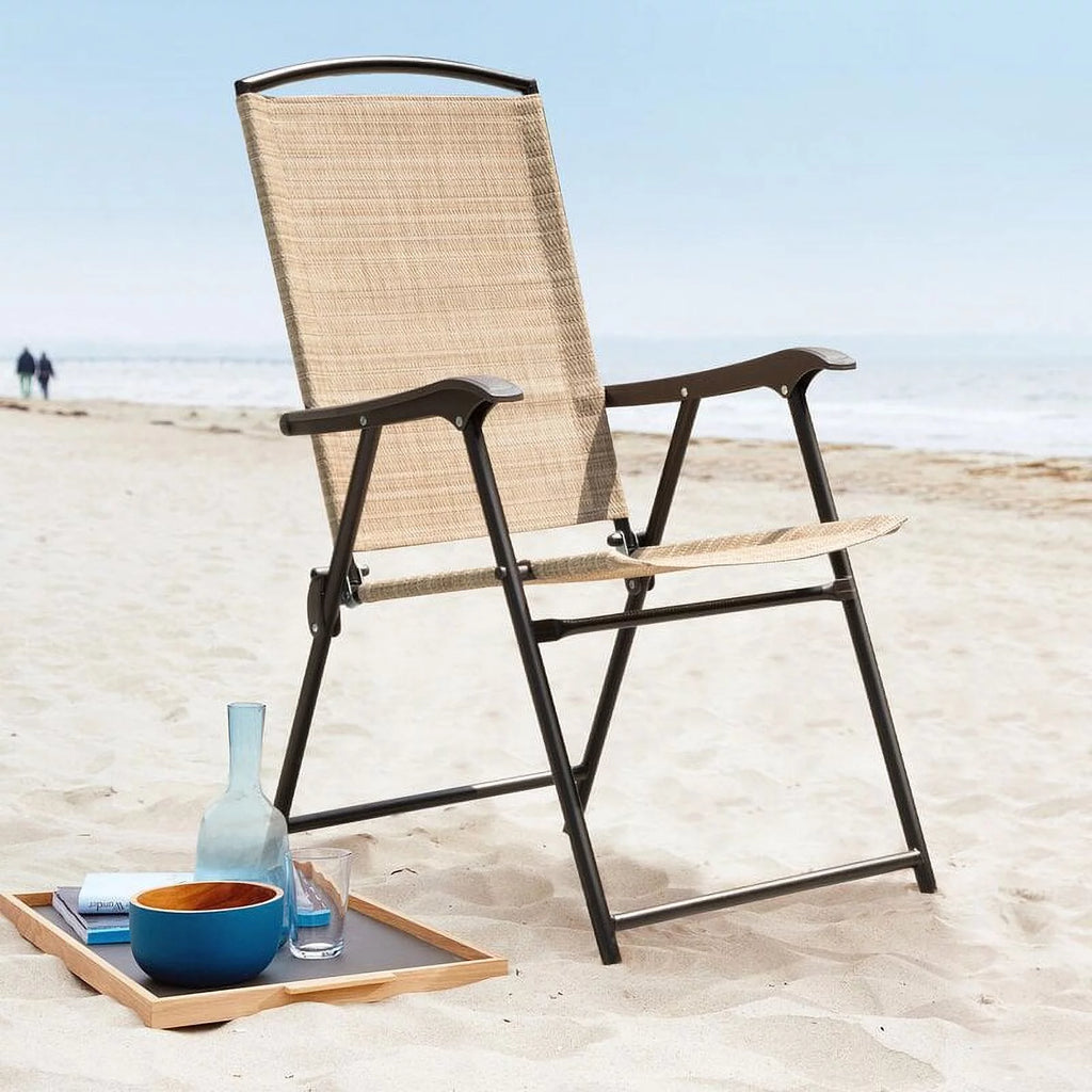 2 Pieces Beige Patio Folding Chairs B54601