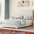 Beige Queen Size Upholstered Platform Bed Frame with Tufted Headboard Y698