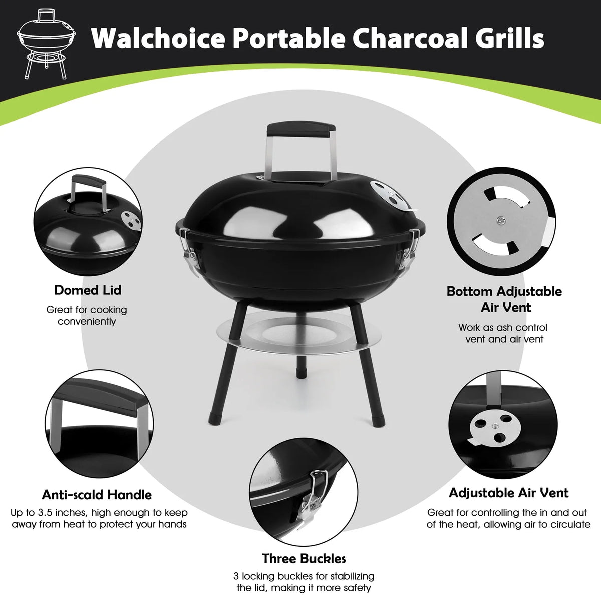 14 inch Portable Charcoal Grill with Black Lid B649