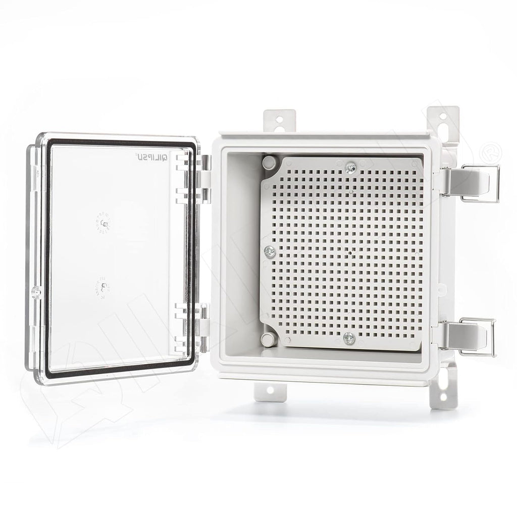 Clear Hinged Cover Junction Box with Mounting Plate, IP67 Waterproof ABS Plastic Grey I433896