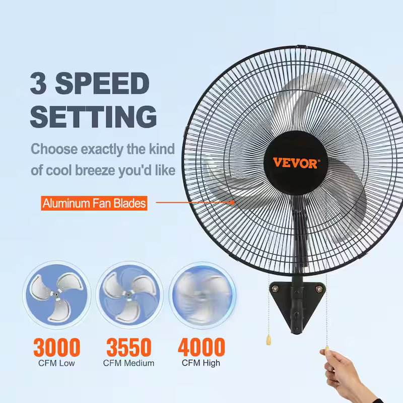 18 in. 3-speed Oscillating Wall Fan T243