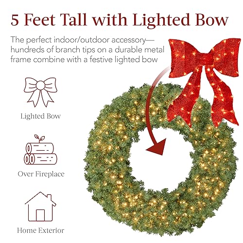 36in Artificial Pre-Lit Fir Christmas Wreath with 150 LED Lights A845541