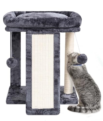 Small Cat Tree with Scratching Post, Light Grey M8035