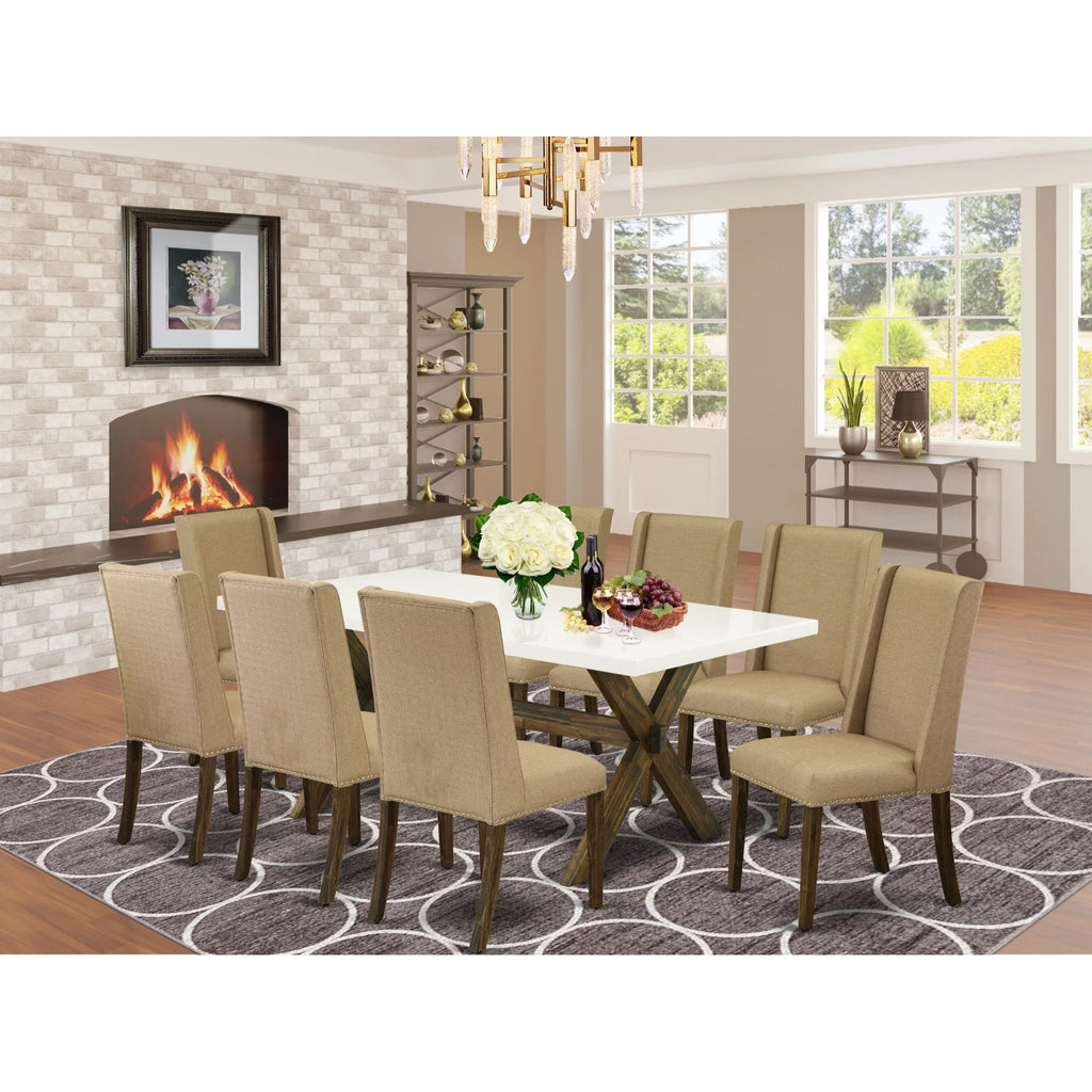 9 Piece Dining Room Set with 8 Parson Chairs and Rectangular Table O8782