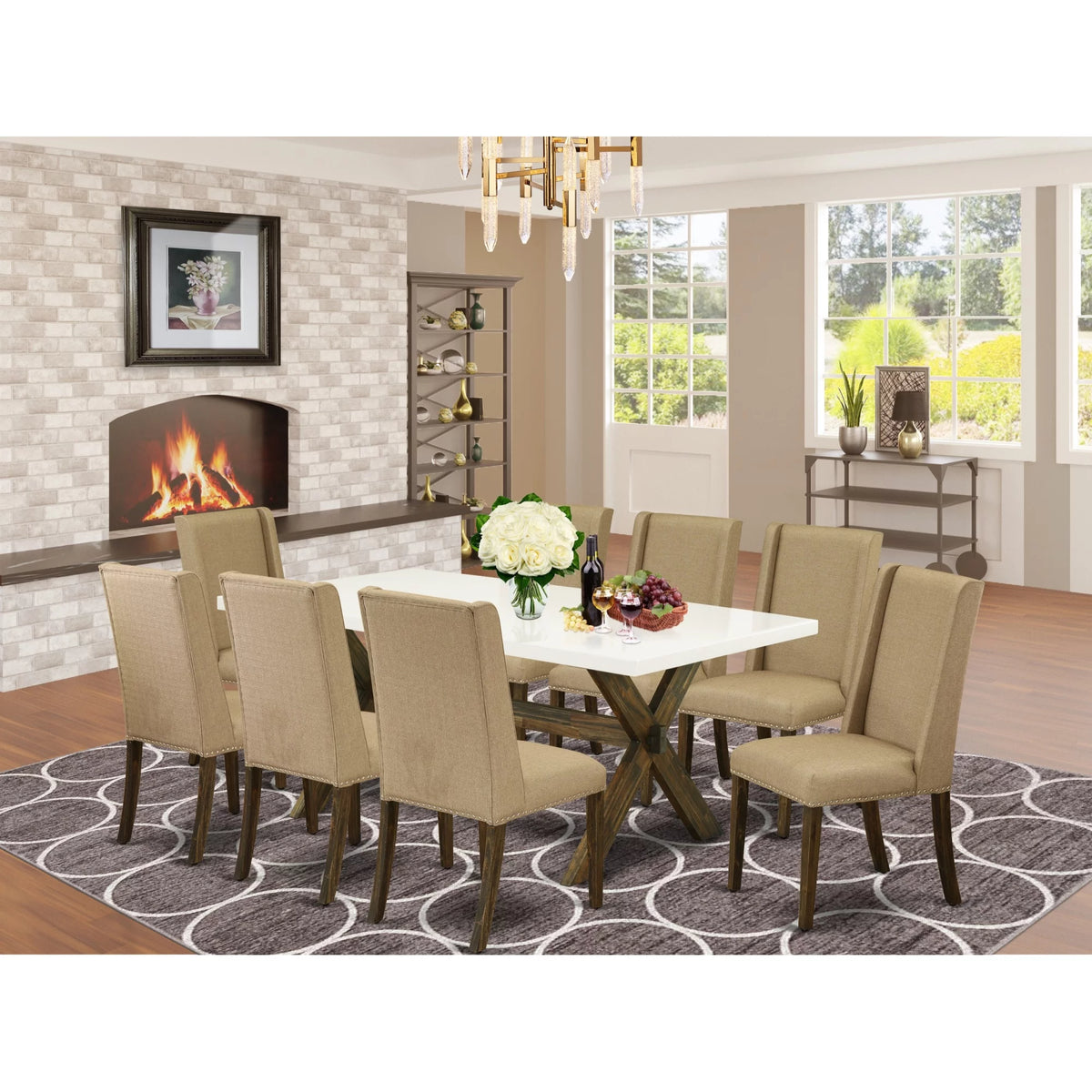 9 Piece Dining Room Set with 8 Parson Chairs and Rectangular Table O8782
