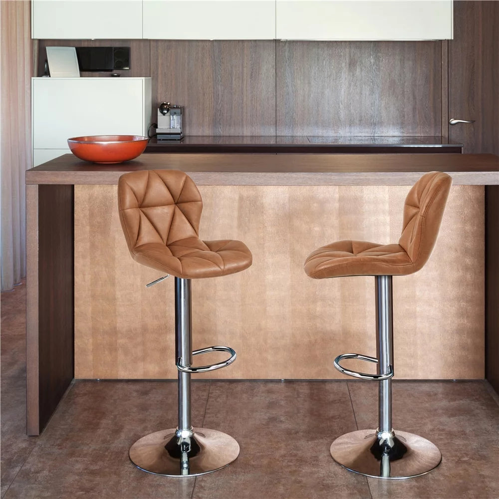 Adjustable Counter-Height Faux Leather Barstool, Set of 2, Retro Brown W7798