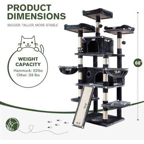 68 Inches Multi-Level Cat Tree with Cat Condo Plush Perches Sisal Scratching G768