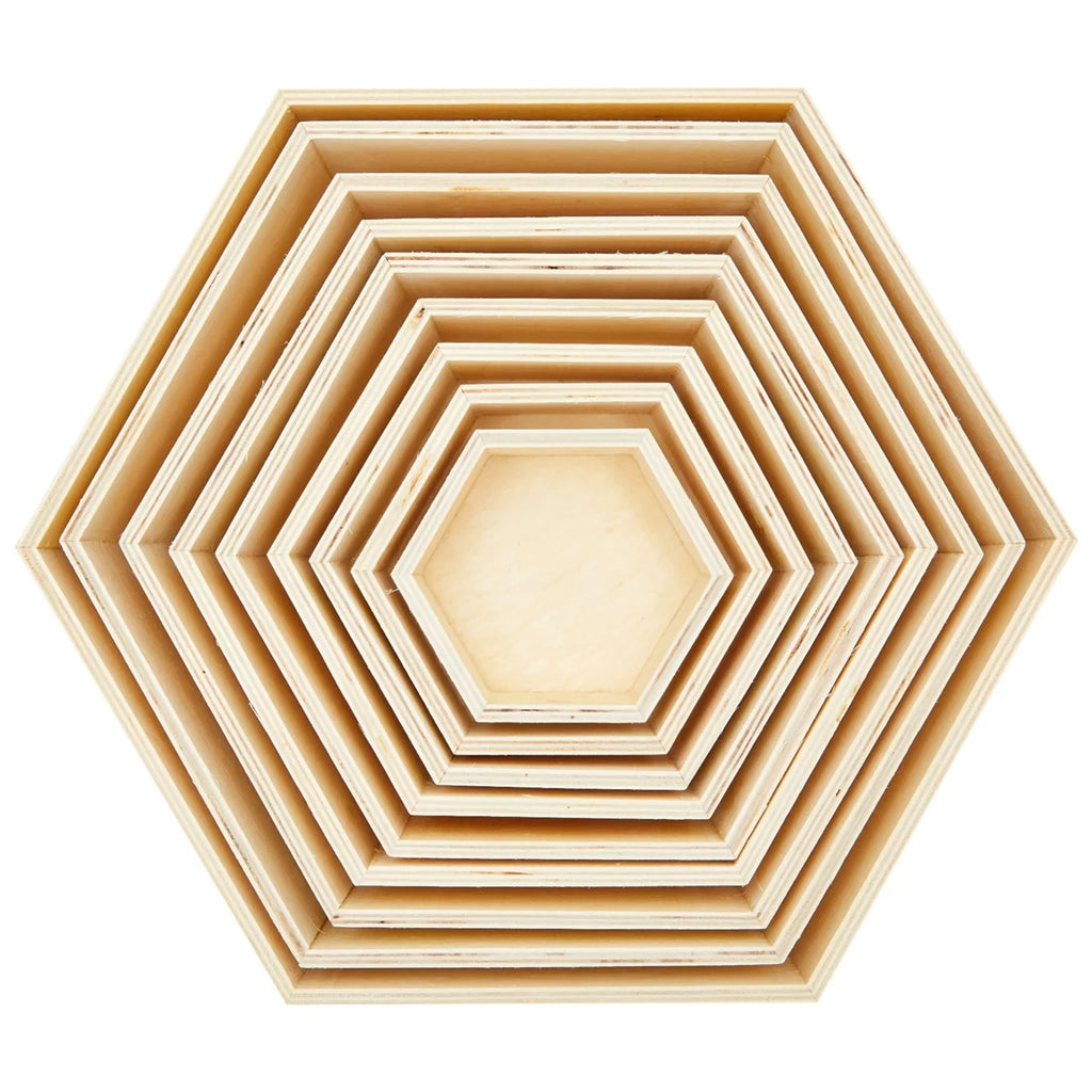 Set of 9 Unfinished Wooden Hexagon Shelves F876348