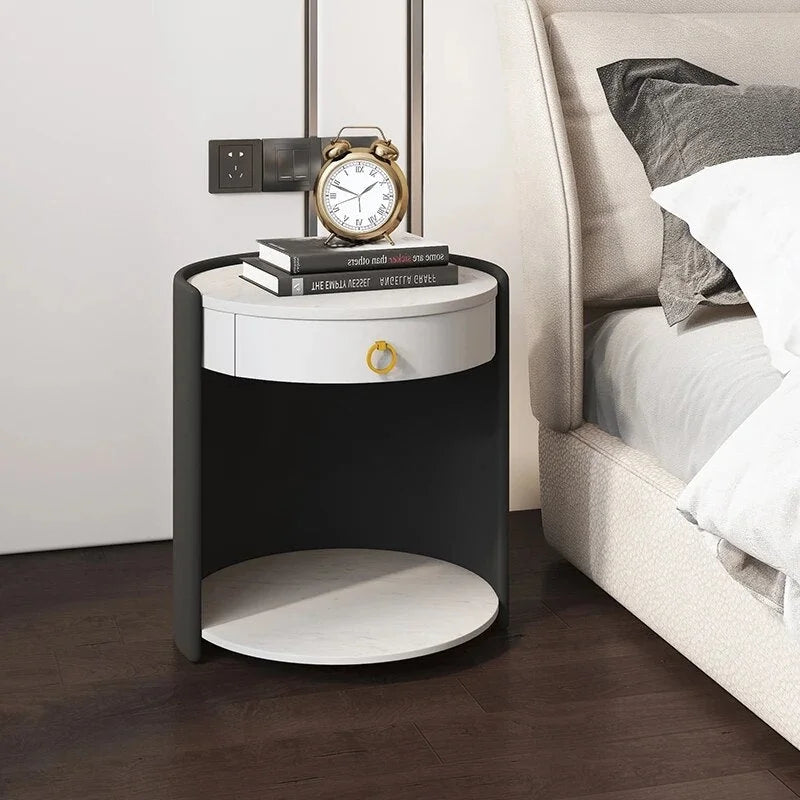 Round Leather Bedside Table Nightstand P71747