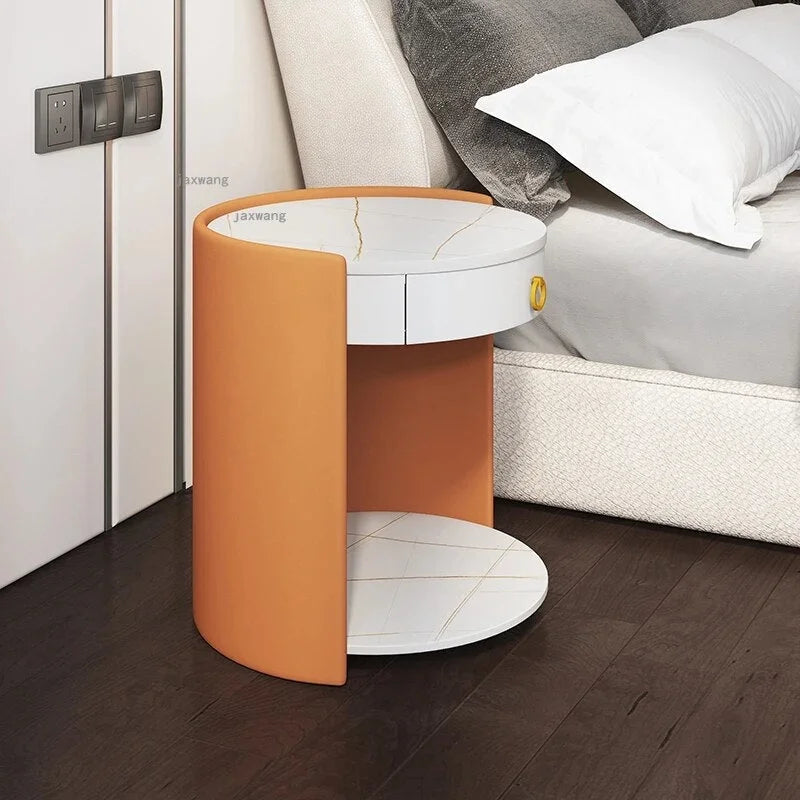 Round Leather Bedside Table Nightstand P71747