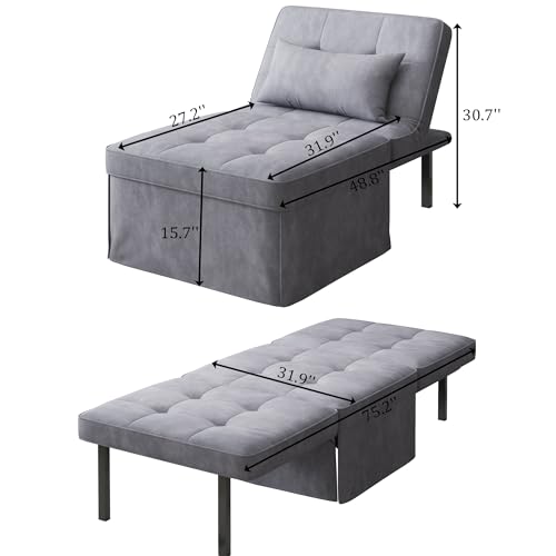 Gray Folding Ottoman Couch Bed with Adjustable Backrest W52082