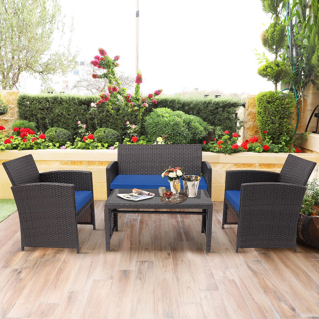 4 Pc White Patio Rattan Furniture Set Y983