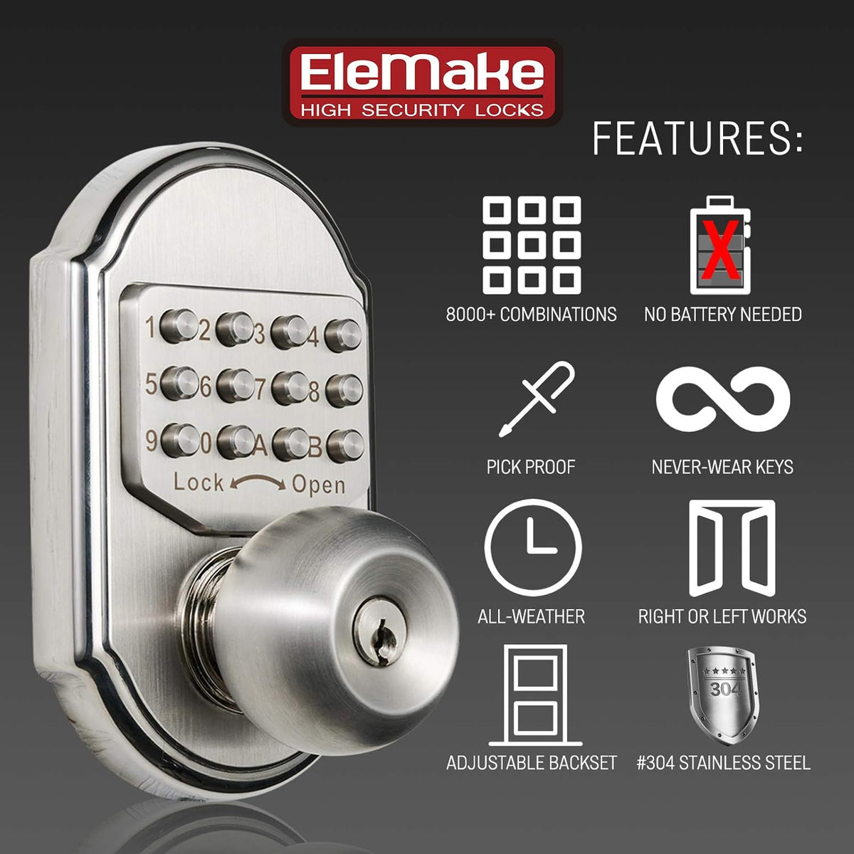 Keyless Deadbolt Lock Stainless Steel 304 Pack of 2 K784793