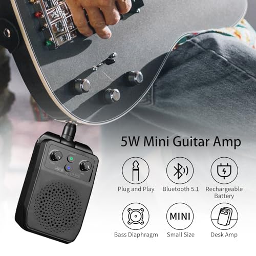 Mini Guitar Amp 5W Portable Rechargeable Bluetooth Combo Amplifier Black N3698