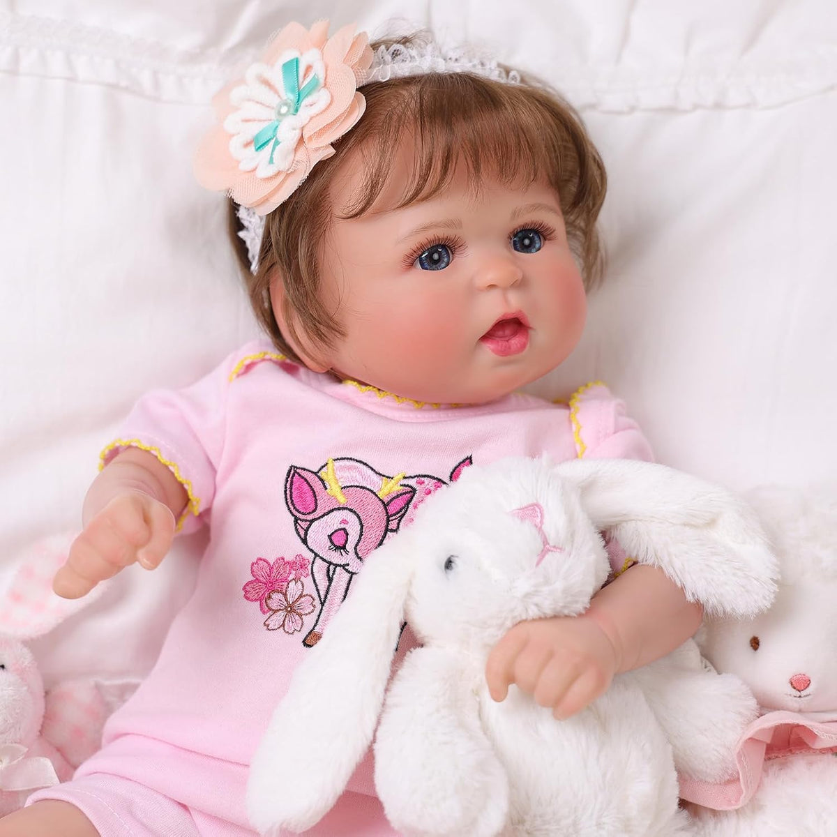 20 Inch Cloth Body Hand-Rooted Brown Hair Blue Eyes Poseable Reborn Baby Doll Z4149