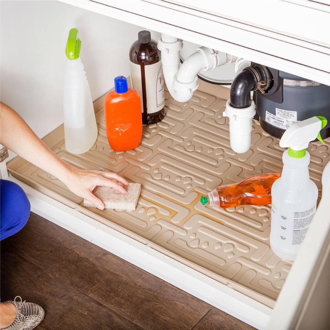 Under Sink Kitchen Cabinet Mat 37 x 22 inch Beige Q506495